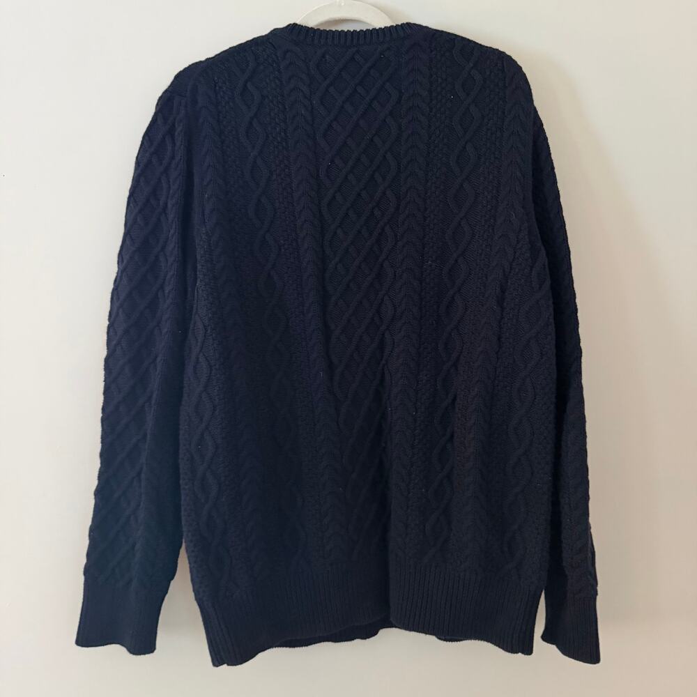 J Crew 100% Cotton Cable Knit Fisherman Style Navy Blue Crewneck Sweater Sz Lg - Picture 7 of 9